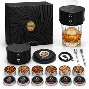 Rechargeable Electric Whiskey Smoker Kit - No Butane, 6 Wood Flavors, RGB Lights - Creates Rich Smoky Flavor for Bourbon Cocktails, Home Bar Use - Father’s Day Gift for Dad