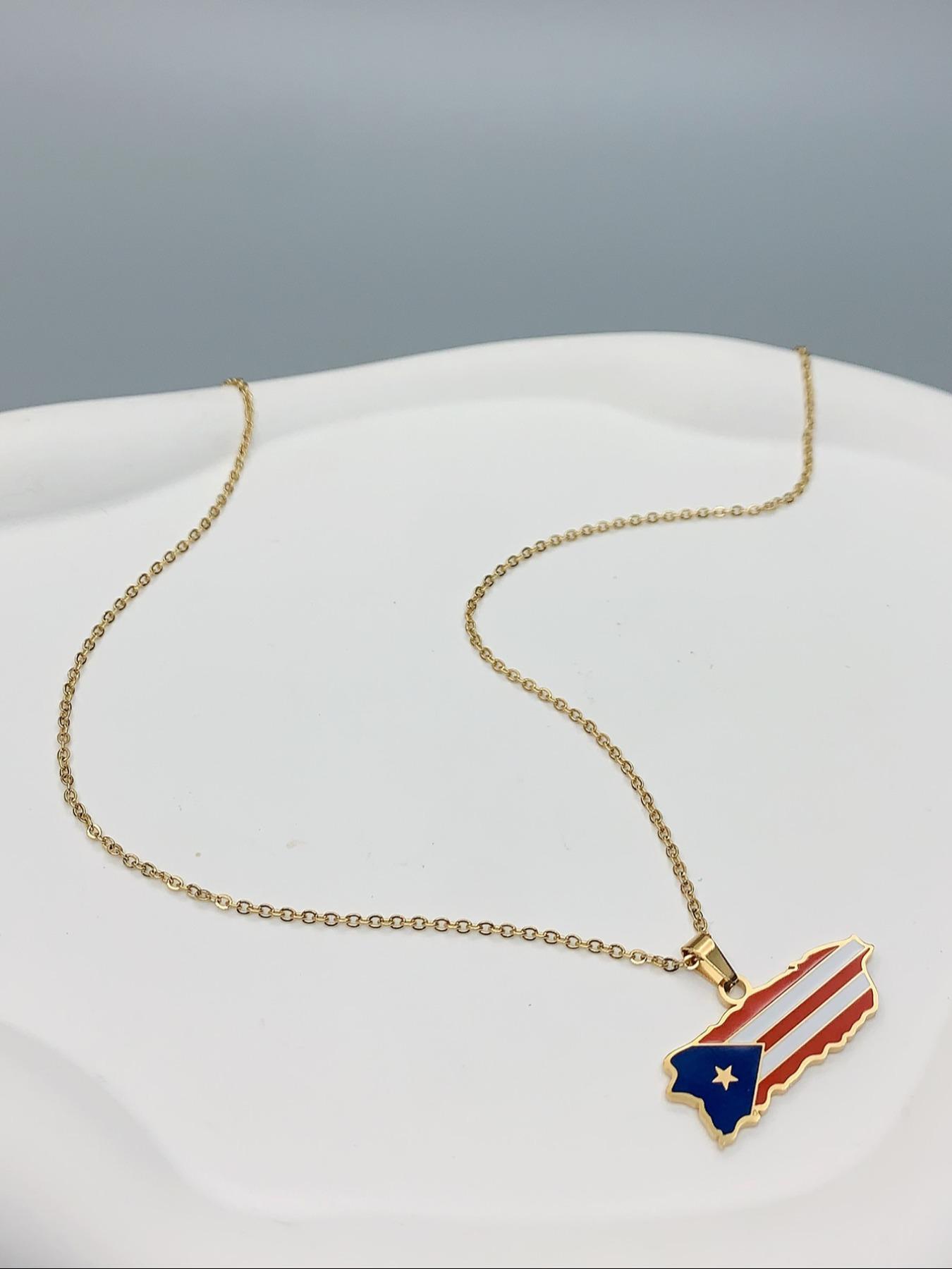 Fashion Stainless Steel Flag Design Charm Necklace, Punk Streetwear Women Matching Necklace, Hip Hop Matching Vintage Jewelry, Stainless Steel Craftsmanship, Streetwear Accessory, Streetwear Statement Jewelry, Boho Style Jewelry