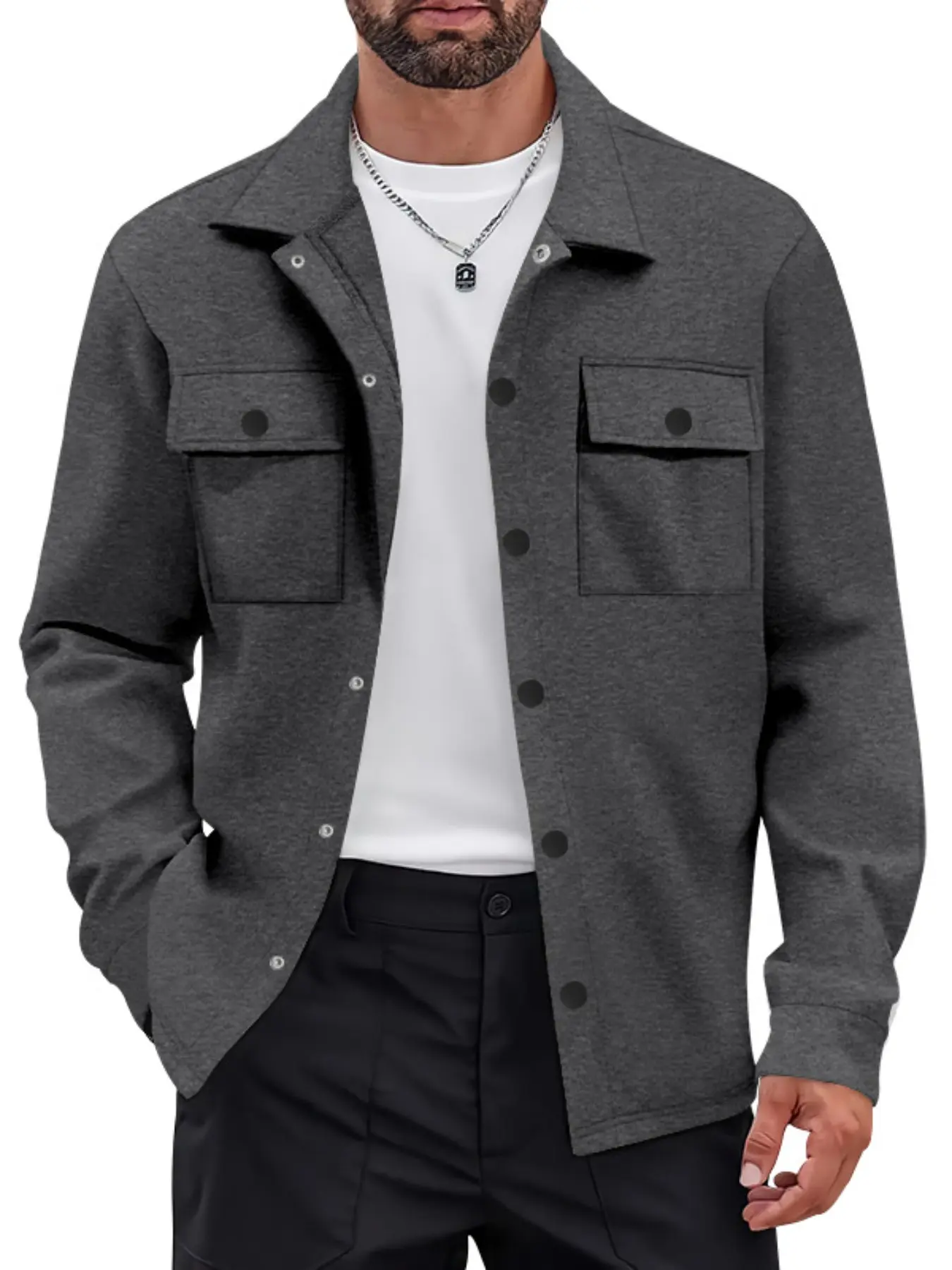 Men's Button Down Shirt Jacket, Lapel Collar Flannel Shacket with Chest Pockets, Soft Fleece Lined Casual Overshirt, Lightweight Warm Utility Trucker Jacket for Fall Winter Multiple Colors