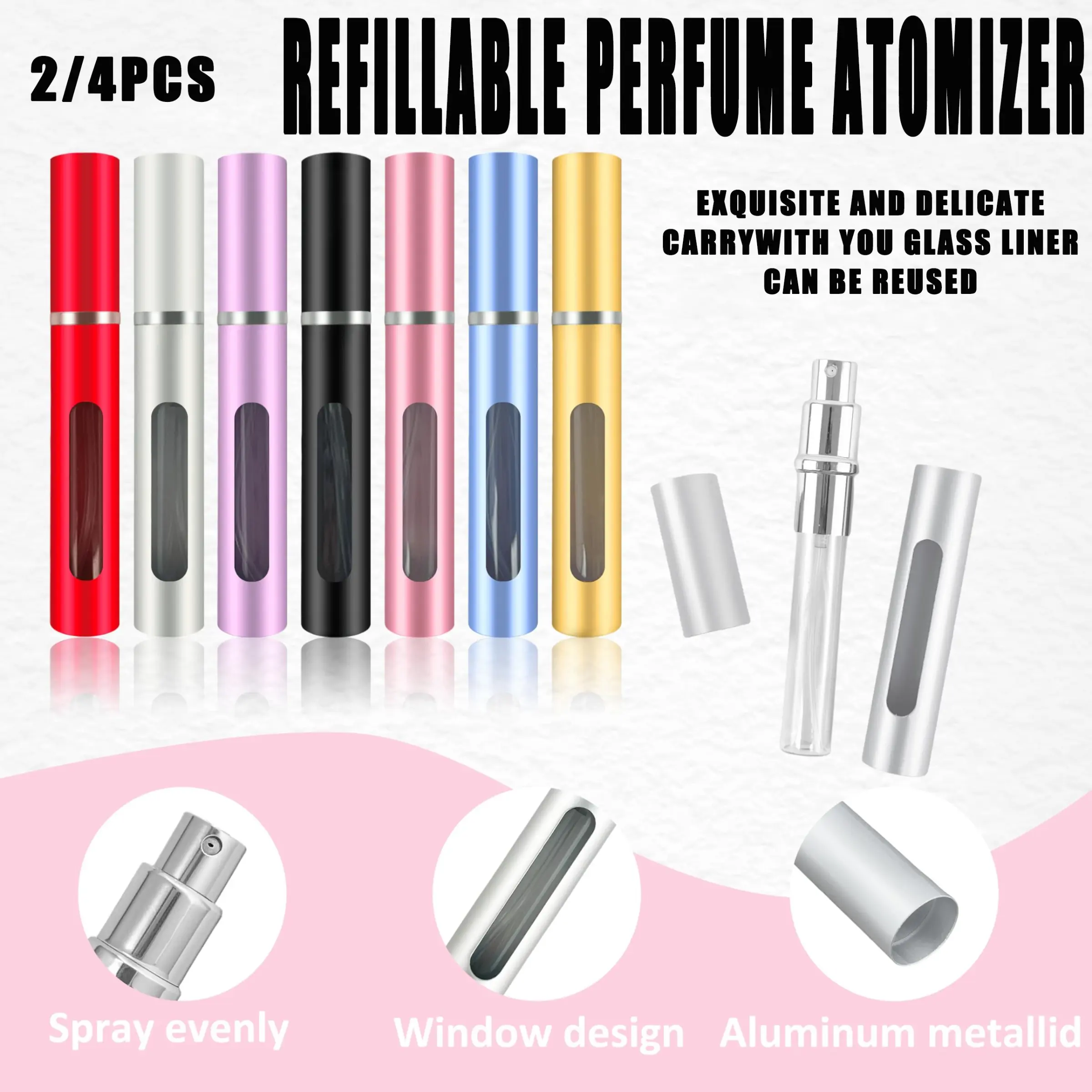 2/4 Pack 5ML Refillable Mini Perfume Spray Bottles, Portable Individual Bottles, Travel Spray Box, Includes Dispenser, Funnel, Straw