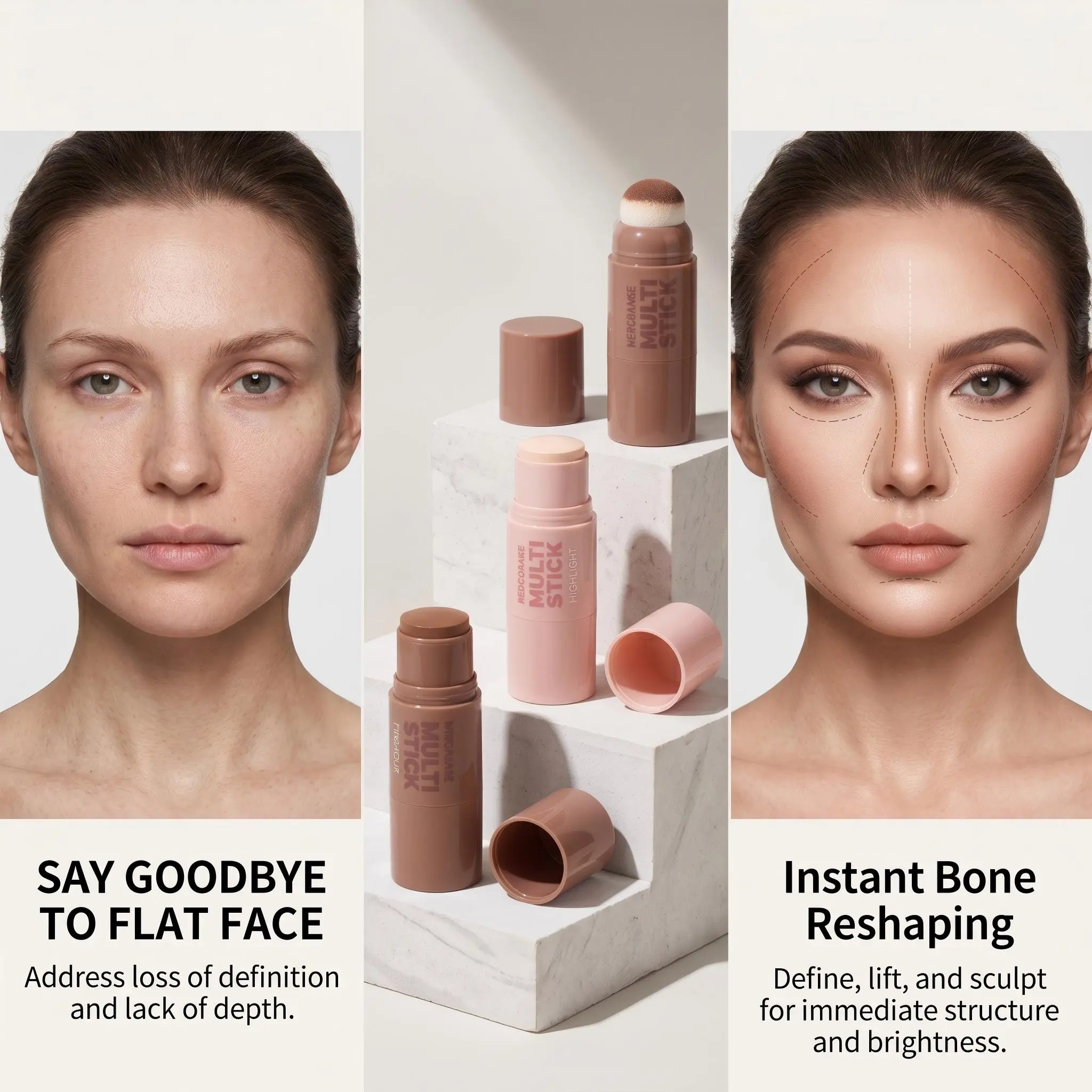 Herorange Dual-Ended Contour Beauty Bronzer Highlighter Balm Stick, Korean Minimalist Bare Makeup, Precise Application, Daily Use, Universal Full Makeup