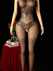 Women's Thin Strap Heart Cutout Bodysuit, Sexy Sheer Crotchless Lingerie, Slim Fit for Date Night, Y2K Style