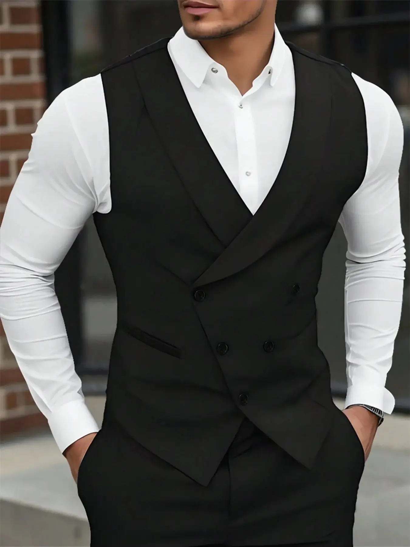 Men's Double-Breasted Vest, Fall Style, Elegant Wedding Vest, Slim Fit, Casual/business, Daily Commute, Event Wear, Trendy Street Fashion