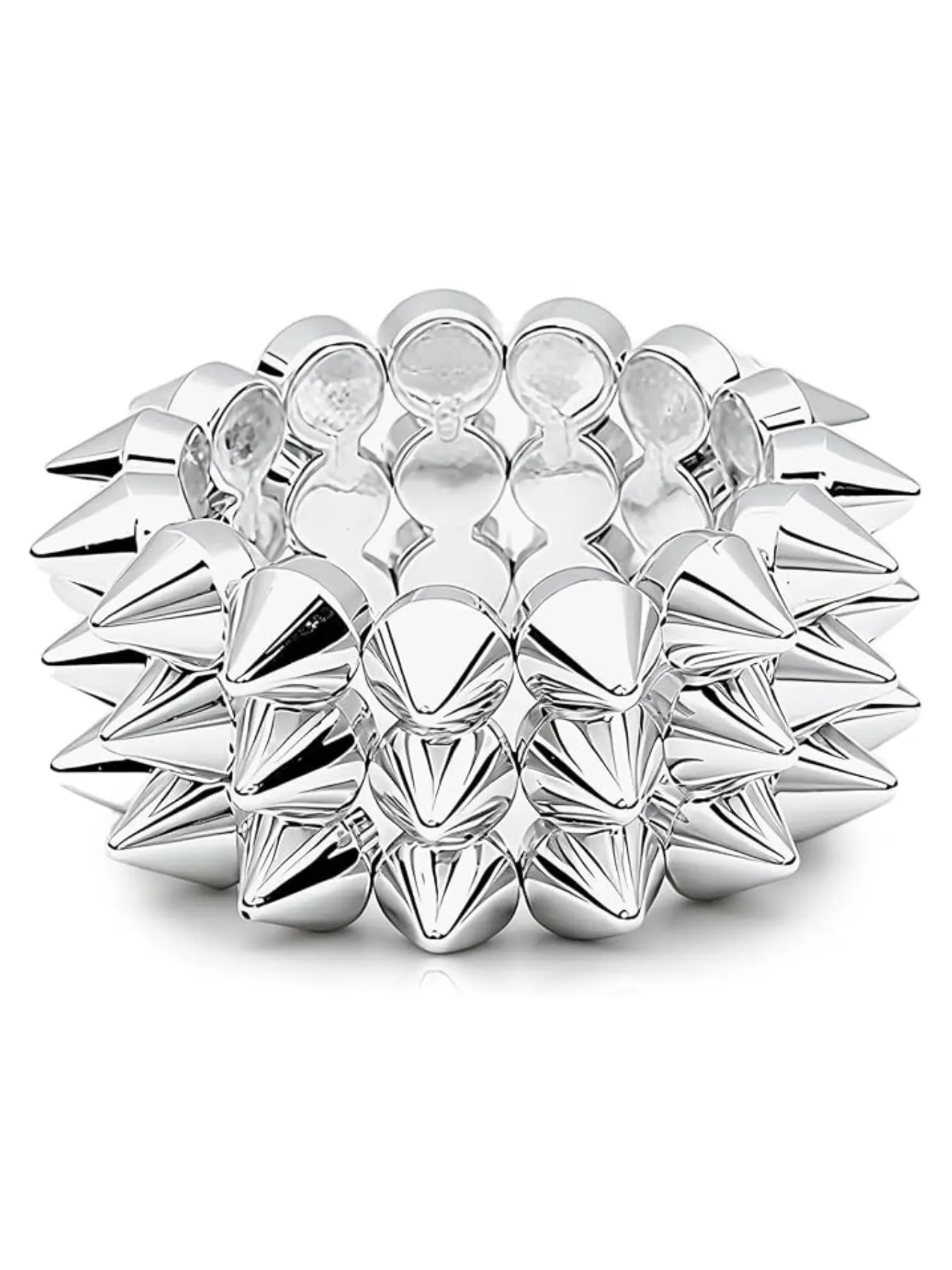 1/2Pcs Punk Gothic Multi-Row Cone Spike Stretch Bracelet, Silver Color Metal Rivet, Unisex Alt Y2K Heavy Metal Wristband, Rave Concert Halloween Cosplay Gift