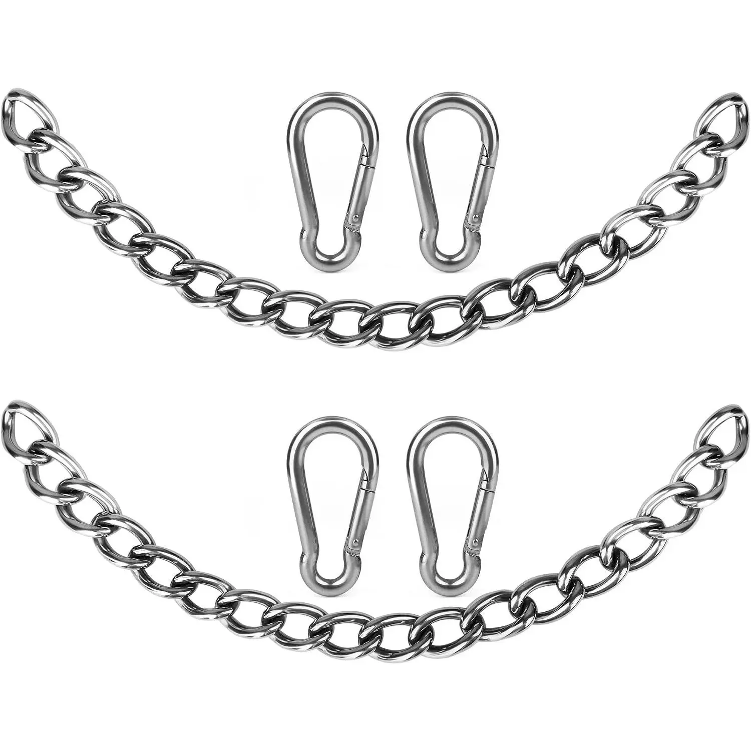 Heavy Duty Stainless Steel Hammock Chair Chains with 4 Carabiners, 1500 LB Capacity for Indoor/Outdoor Use (2 Sets)
