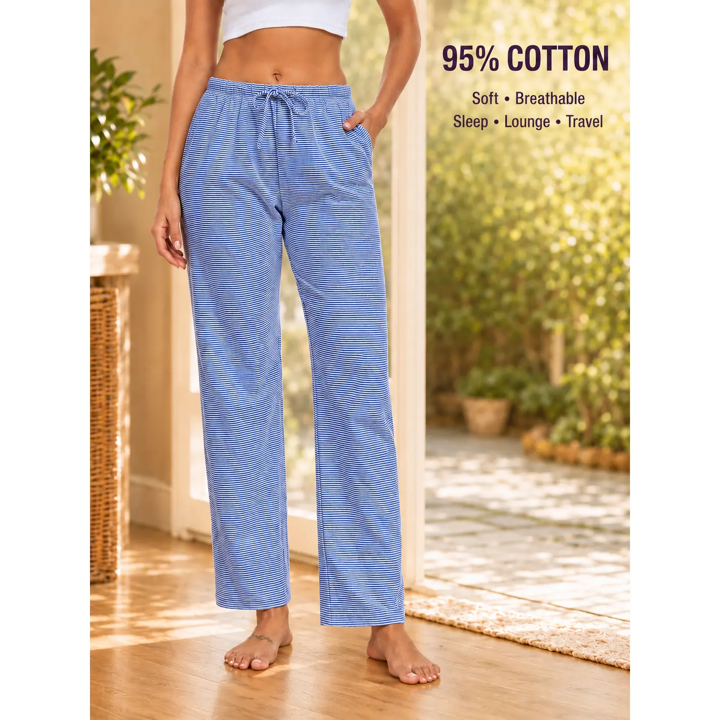 Viakeo Women's Striped Pajama Pants Cotton Lounge Bottoms with Low Rise Drawstring for Sleepwear Loungewear # outfits gift collared set casual outfit Cute Christmas autumn winter comfy summer comfortable ease collection floral print alani lover wrap robe
