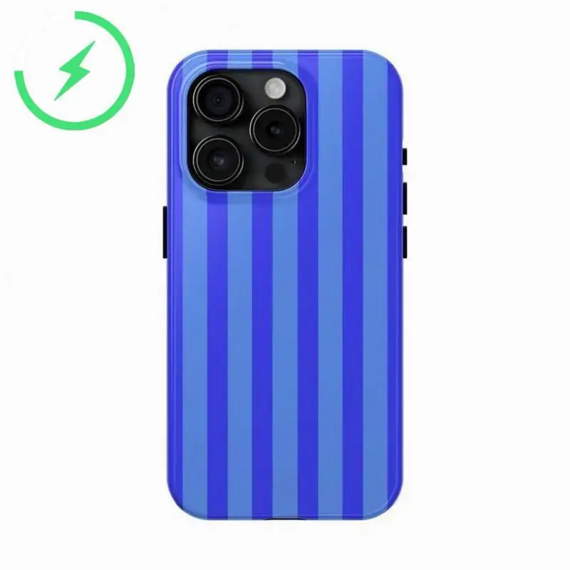 MagSafe Compatible Blue striped Phone case, compatible with iPhone17 ProMax, 17Air, 16Pro, 15, 14, 13, 12.Premium phone case| Shockproof protective phone case| Smart phone case, a gift for girls