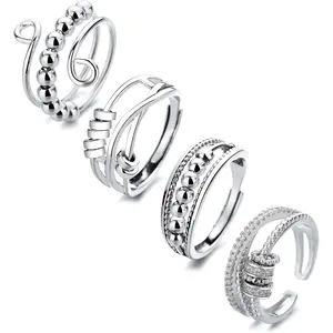 4PCS Fidget Spinner Rings for Women Open Spinning Kunckle Stackable Rings Adjustable Stainless Steel Rings