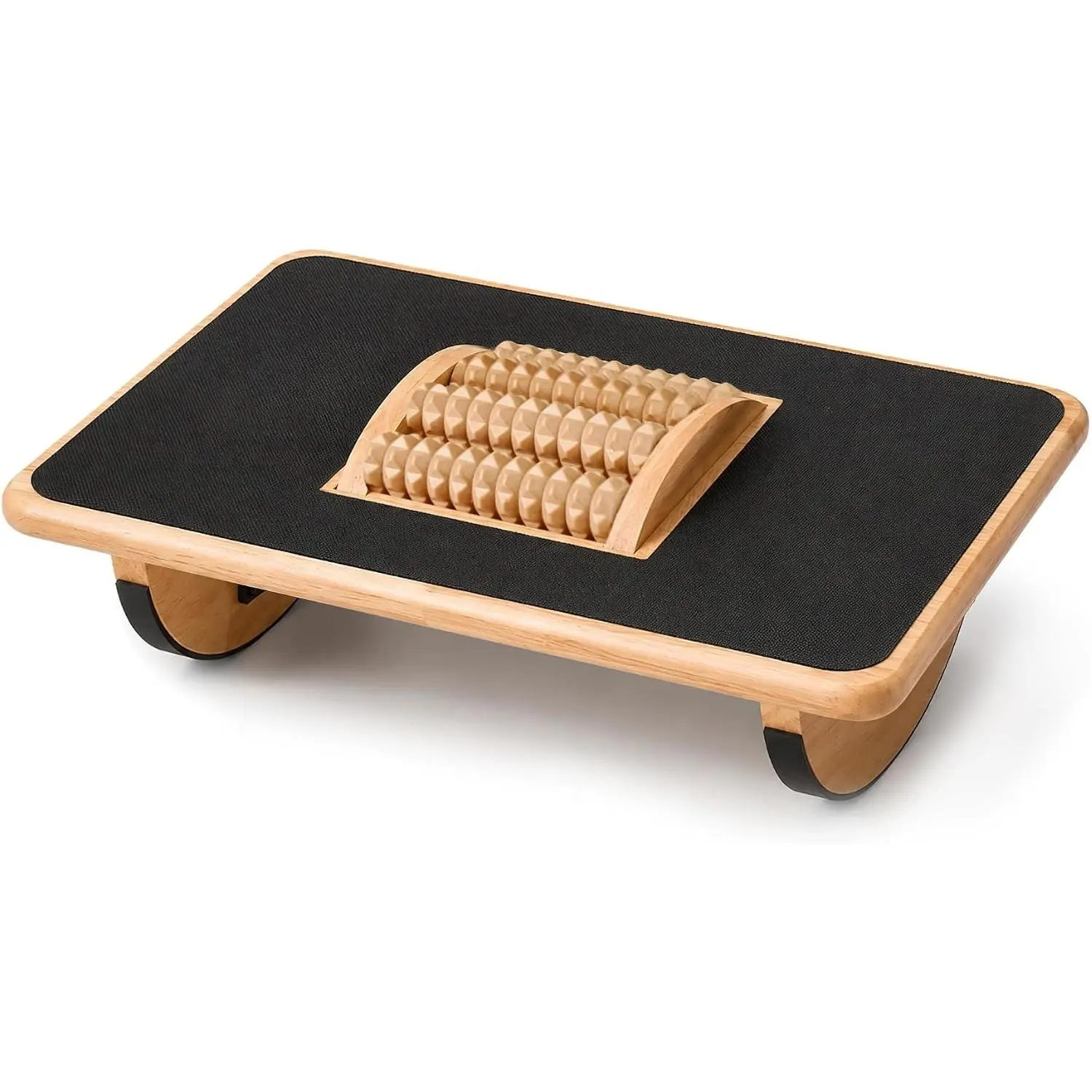Foldable Under Desk Foot Rest, Wooden Rocking Footrest with 4 Massage Rollers,  Rubber   Foot Stool with  Anti-Slip Surface, Office  Study Footrest for