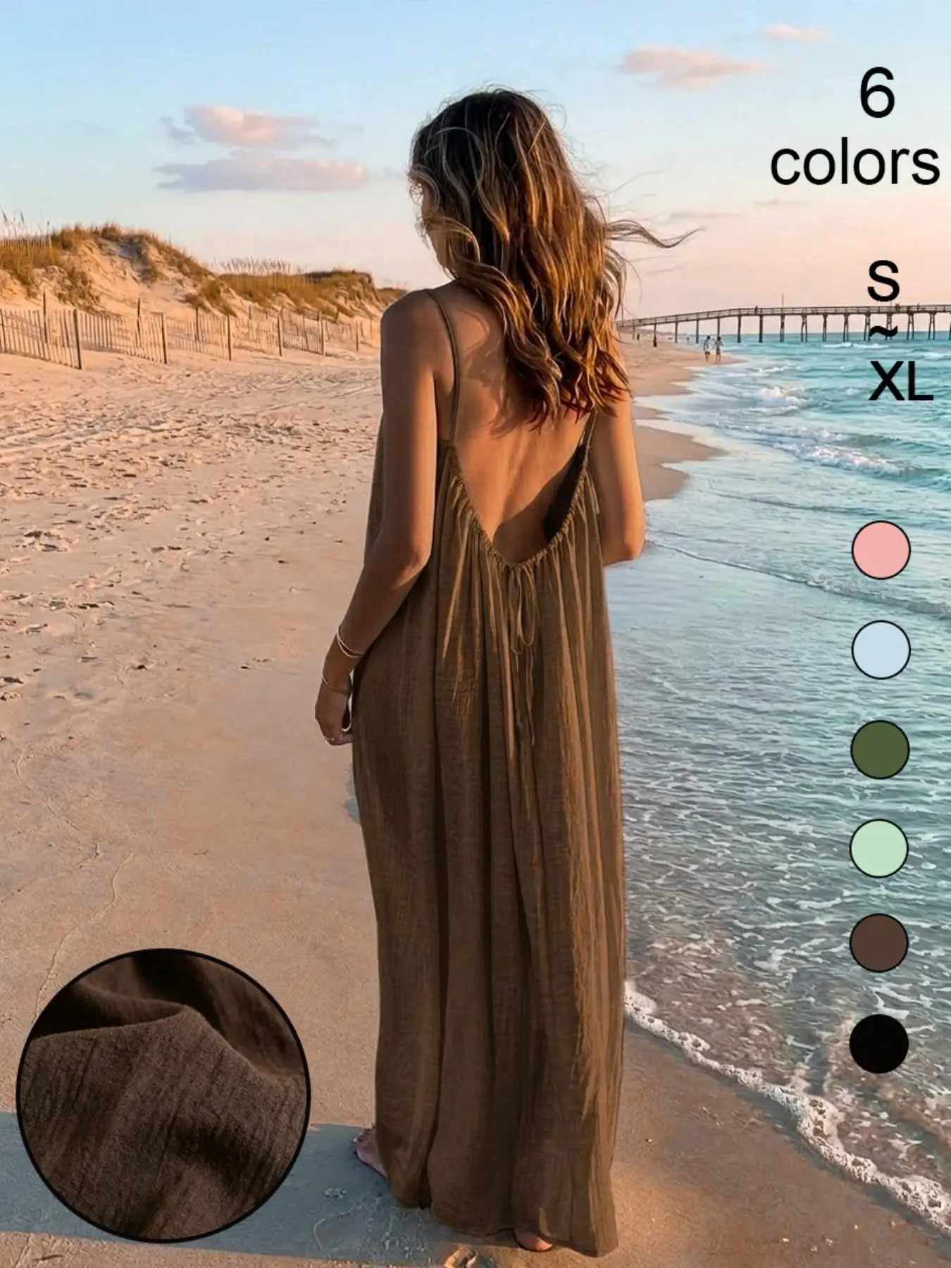 LF8525 Tiktok Trendy Home Sleep Dress, Loose Fit Tie-Back Backless Halter Long Dress, Soft Breathable, Multi-Color Women's Casual Sleepwear