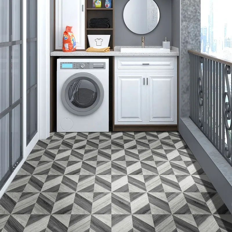 Grey Herringbone Wood Grain Self-Adhesive Floor Stickers 10Pcs Set 7.87×7.87 Inch, Vinyl Floor Decals, Waterproof Scratch Oil Resistant, Removable Without Residue