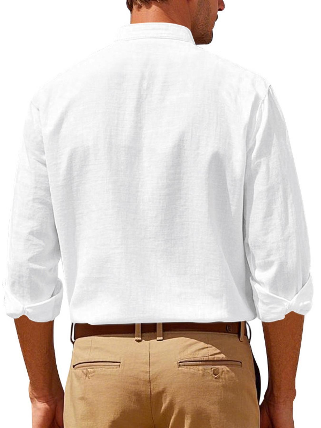 Men's Regular Fit Solid Color Linen Shirt, Casual Long Sleeve Collared Top for Daily Wear, Fashion Comfy Woven Top for Men, Button Up Top, Beige