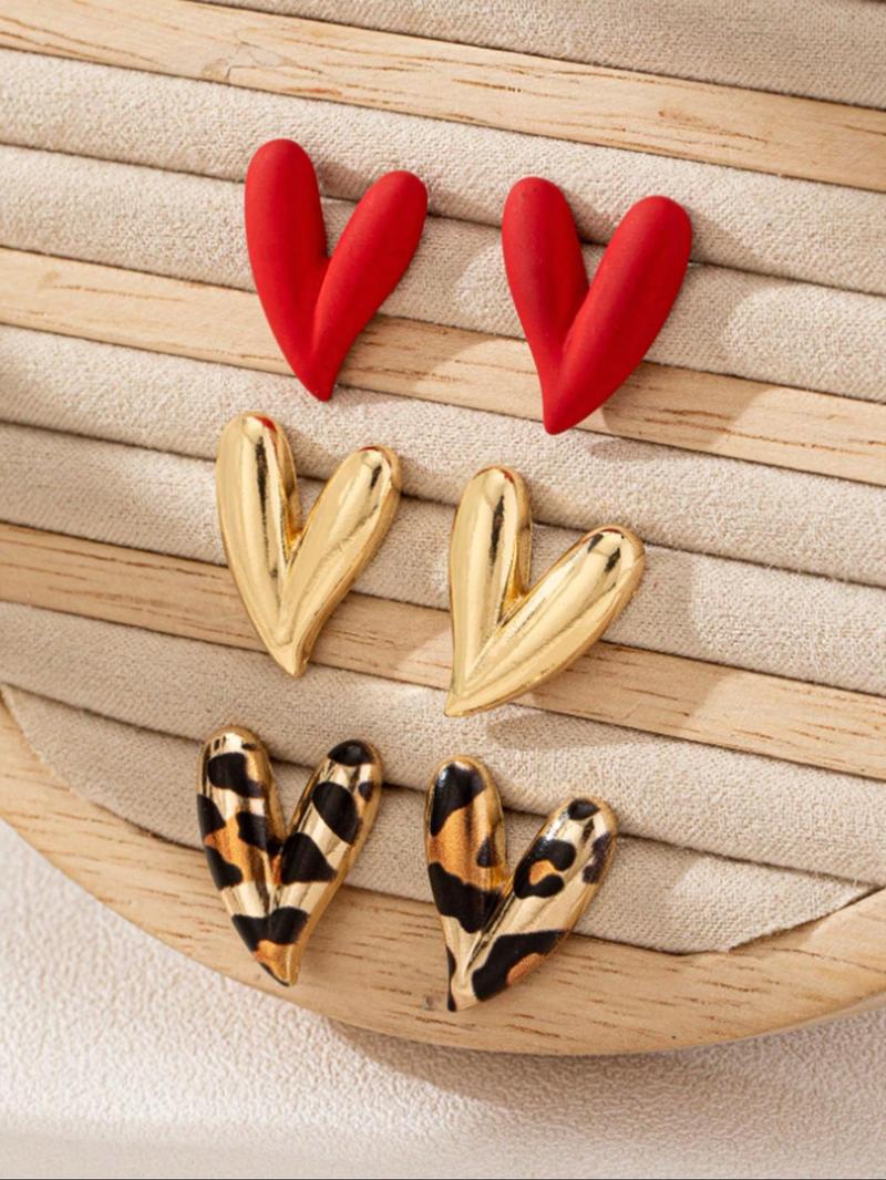 Fashionable Heart & Leopard Print Design Earrings, Heart Shaped Earrings, Statement Earrings, Versatile Earrings, Fashion Jewelry for Party, Daily Clothing Decor, Trendy All-match & Exquisite Jewelry for Birthday Gift