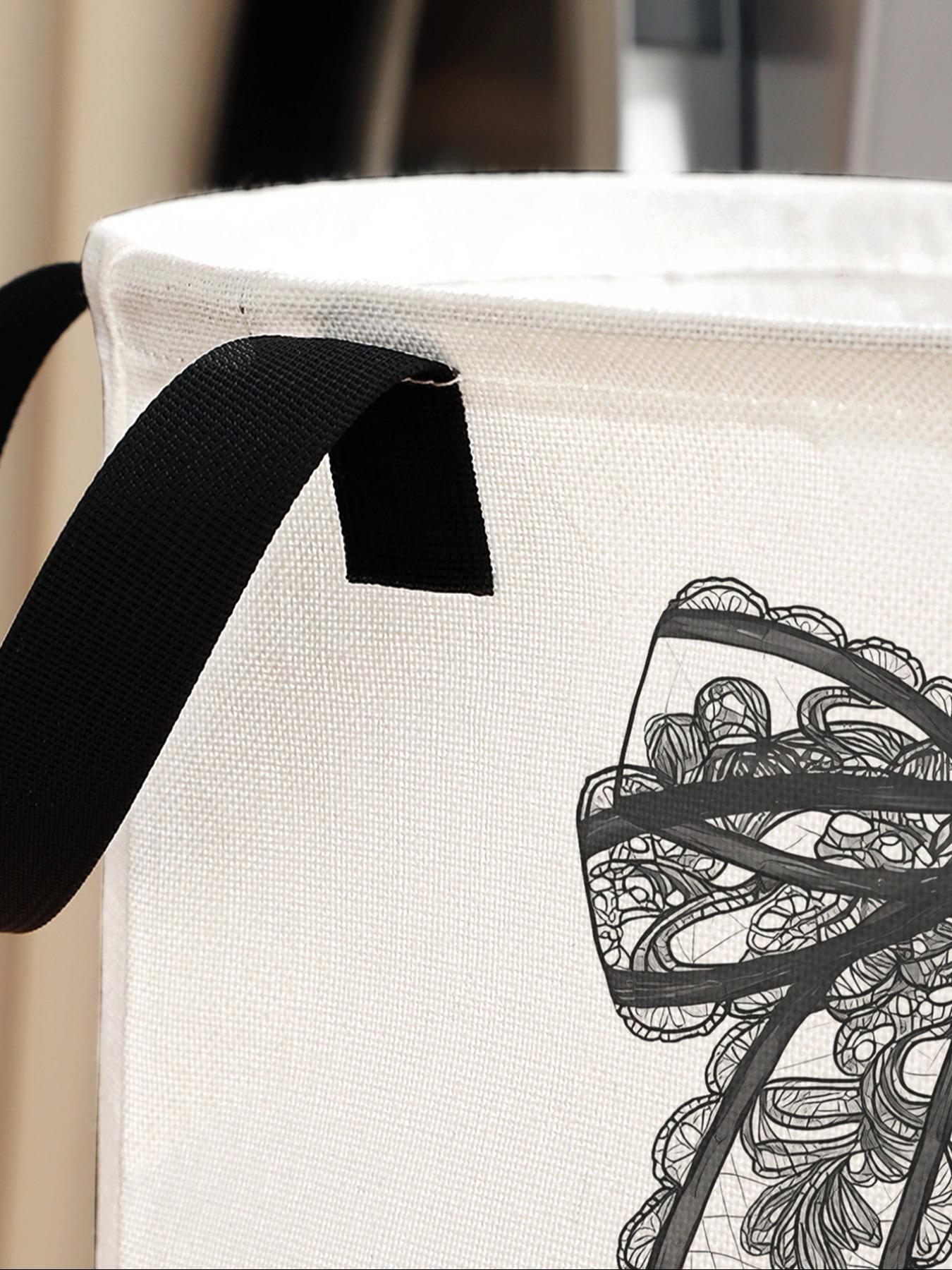 Laundry Basket with Bow Print Design and Handle, Durable Foldable Large Capacity Laundry Storage Basket, Ideal for Toy Storage and Home Organization, Clothes Storage Basket