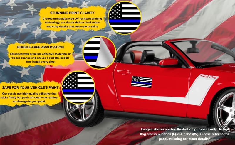 3 Pack Thin Blue Line Vinyl Decals – 5x3 Reflective American Flag Stickers for Cars, Trucks, SUVs, Laptops, Bumpers – USA Black Police Support Window Emblems