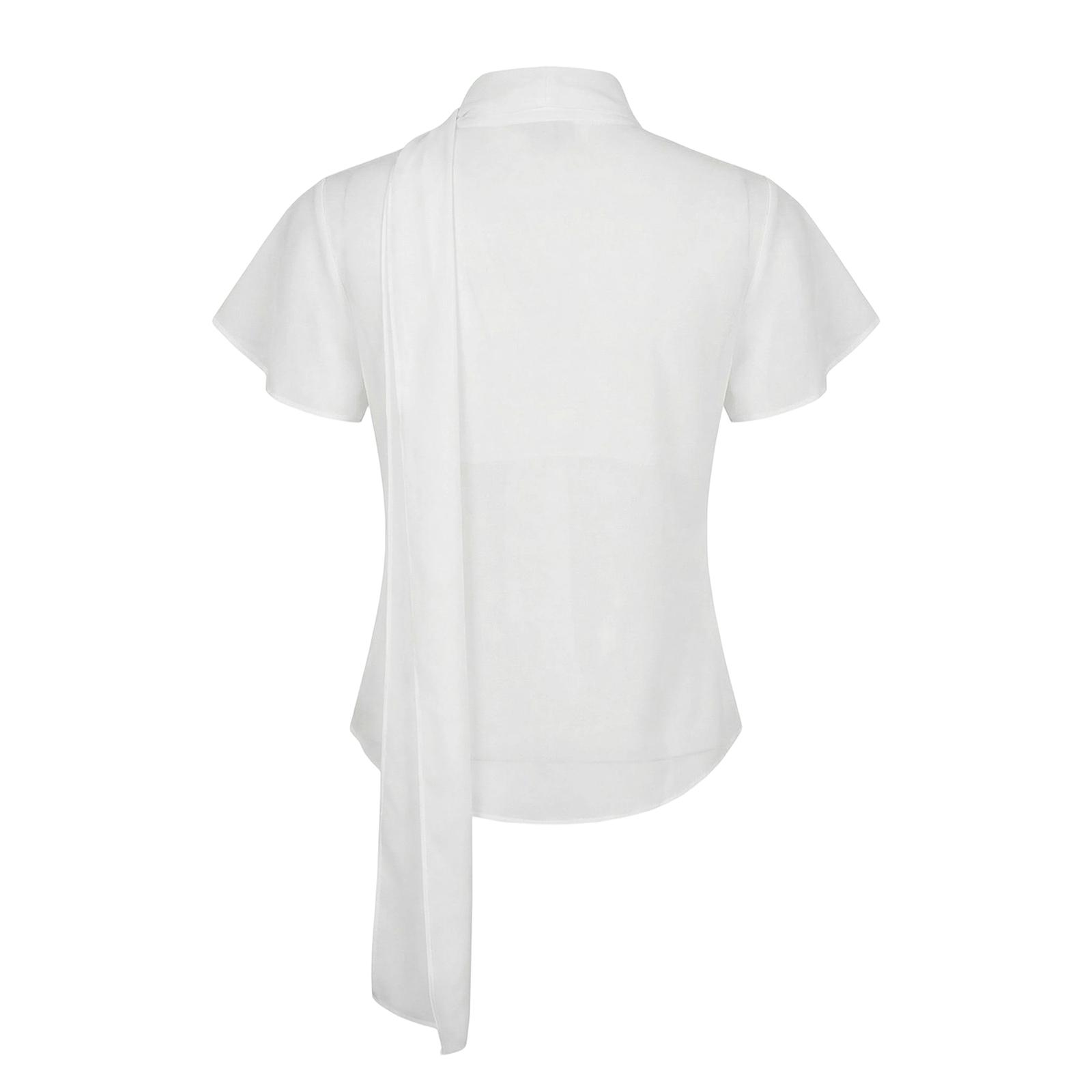 Women Summer T-Shirt Casual Sheer V-Neck Flutter Sleeves Tops with Scarf for Streetwear Aesthetic Grunge Clothes