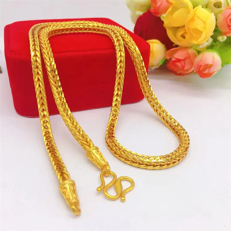 18K Gold Plated Braided Foxtail Chain Necklace - 24" 5MM Thick Copper Core, Anti-Tarnish Heavy Duty Hip Hop Jewelry for Men