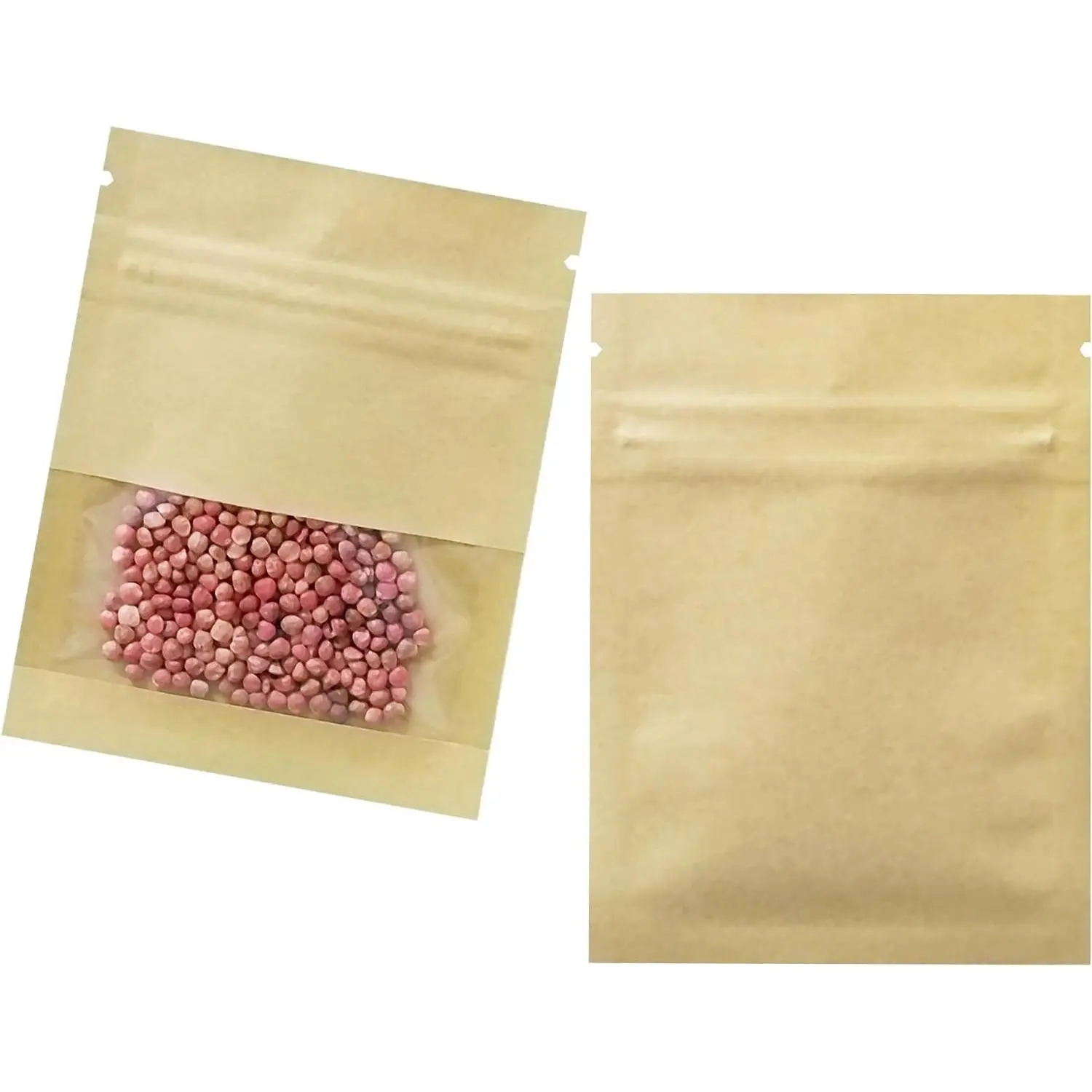 100 Pack 2.8x3.5 Inch Small Resealable Brown Kraft Paper Envelopes with Clear Window - Heat Seal Bags for Seeds, Coins, Party Favors, Pet Food Samples, Flower & Vegetable Storage(Gift)