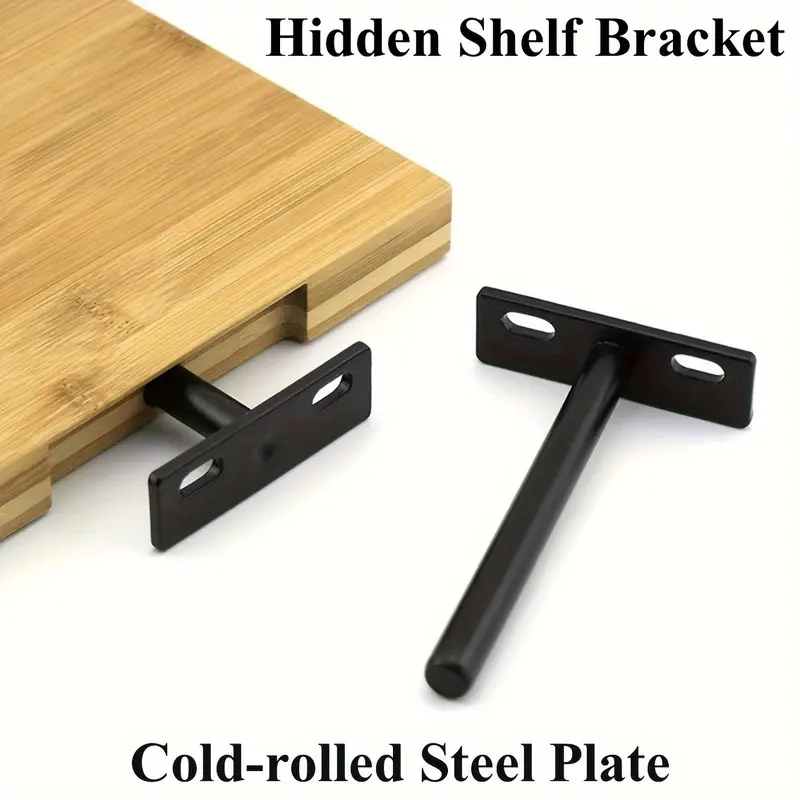 2/4 Pack Floating Shelf Brackets, Hidden Floating Shelf Brackets, T-Shaped Brackets, Wooden Shelf Brackets, Heavy Duty Cast Iron Invisible TBrackets, Black Wall Mount Hardware, Screws Included