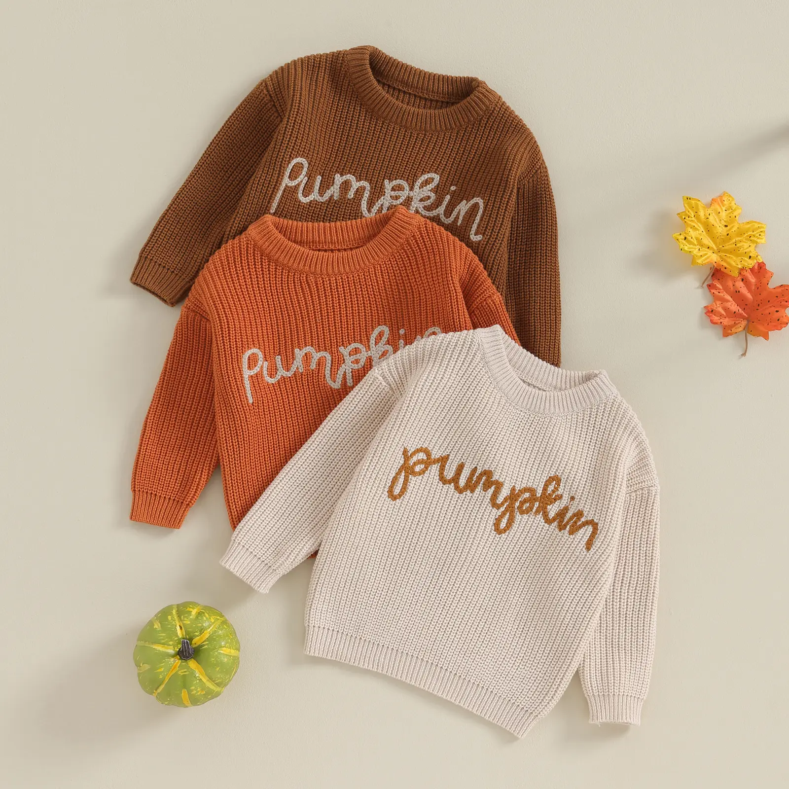 Toddler Baby Little Boy Girl Halloween Knit Sweater Pumpkin Chunky Knit Sweater Long Sleeve Pullover Fall Winter Clothes 0-3 Years