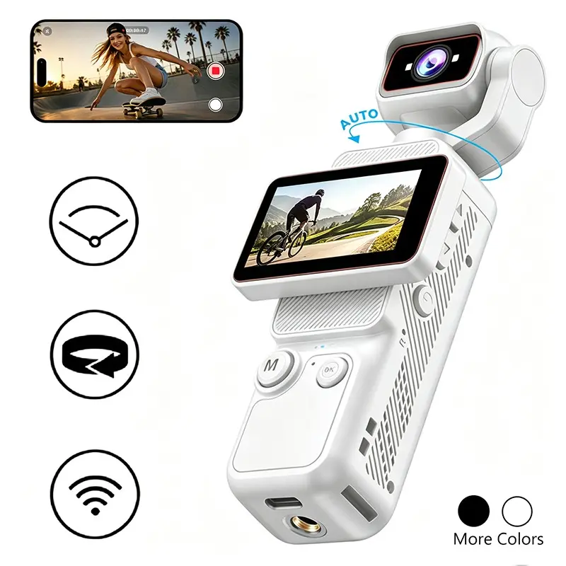 Portable HD Gimbal Camera, Pocket Vlog Cam with Auto Rotating Lens, Smooth Stabilized Video, WiFi Connection, 6x Zoom, Type-C Charging, Portable Vlogging Camera