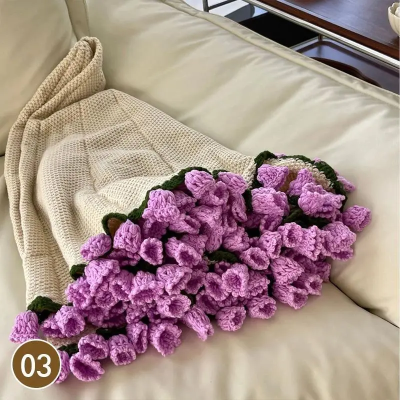80/120cm Crocheted Rose Bouquet Blanket Finished Product Hand Knitted Flower Bouquet Blankets Home Decor Bed Sofa Throw Blanket