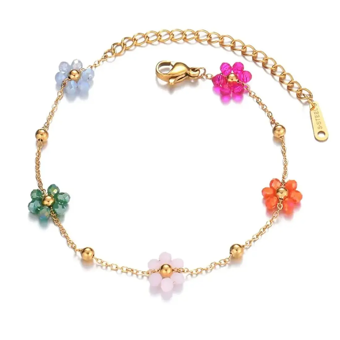 Boho Daisy Flower Bracelet for Women, Handmade Gold Plated Stainless Steel Link Chain, Adjustable Summer Beach Jewelry, Bracelet Jewelry, Exquisite Trendy Bracelet, Fashionable Bracelet