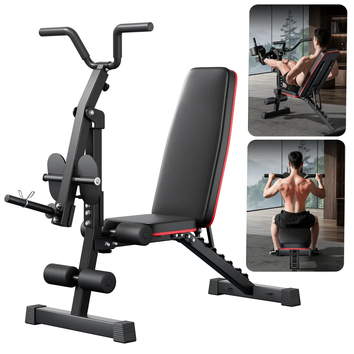 Adjustable Weight Bench with Leg Extension for Home Gym, Multi-Functional Workout Bench with Leg Curl & Lat Pull-Down, Multi-Level Backrest, Thickened Q235 Steel Frame, Full Body Strength Training for Chest, Back, Legs & Core