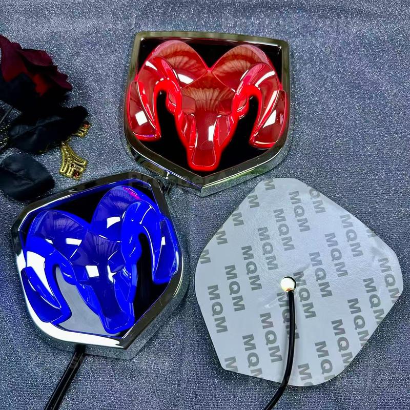 Applicable to Dodge Ram Kuwei Kubo Led Luminous withLight Modified Ram Head Standard Bumper Stickers RearCar Badge Car Mark Dodge Ram glowing emblem