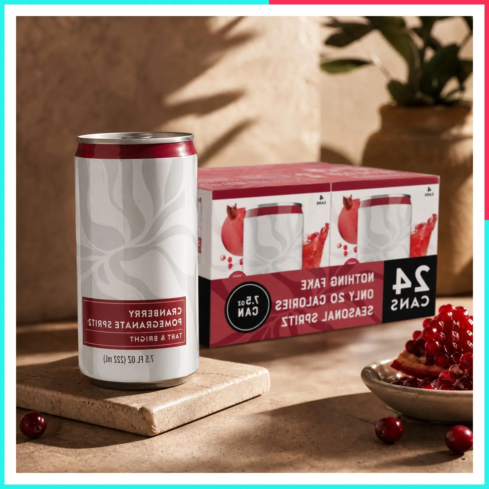 Cranberry-Pomegranate Spritz, Ideal for Cocktails & Mocktails - Made with Real Ingredients, Perfectly Carbonated & Less Sweet - 20 Calories per Can - 7.5oz Cans (Pack of 24)