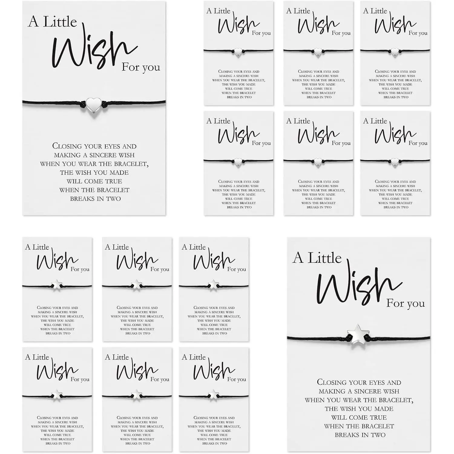 24 Sets Wish Card Bracelets for Women Braided Heart and  Adjustable Wax Rope Matching Couple Woven Bracelets with Wish Card for Bff Women Men Gifts