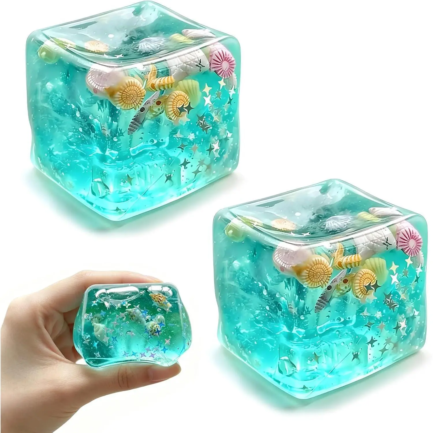 2Pcs Ice Cubes Stress Balls, Ice Cubes Marine Shells Soft Toy, Soft Slow Rise Soft Stress Relief Sensory Toy, Squeeze Ball Hand Toys, Stretchy Fidgets Toys