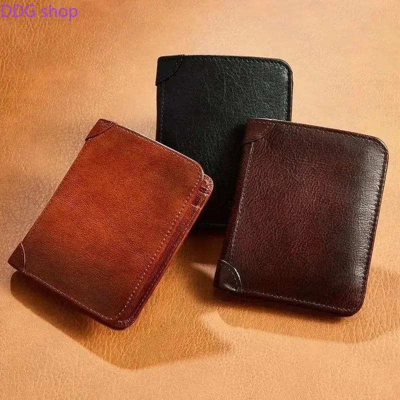 Men’s Slim RFID Leather Wallet Genuine Leather ID & Credit Card Holder Dark Brown with Unique Embellishments Secure & Compact Design Ideal for Daily Use & Travel