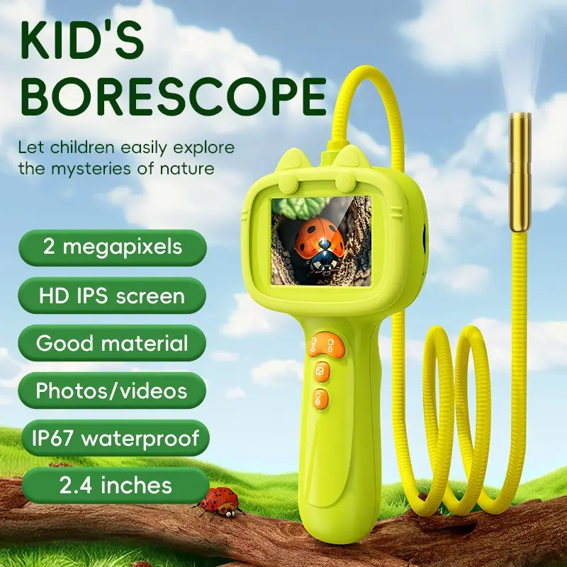 Handheld Endoscope Toy, 2.4-Inch HD Screen, 2mp Flexible Waterproof Probe, Photo Video, Insect Plant Observation, Educational Gift