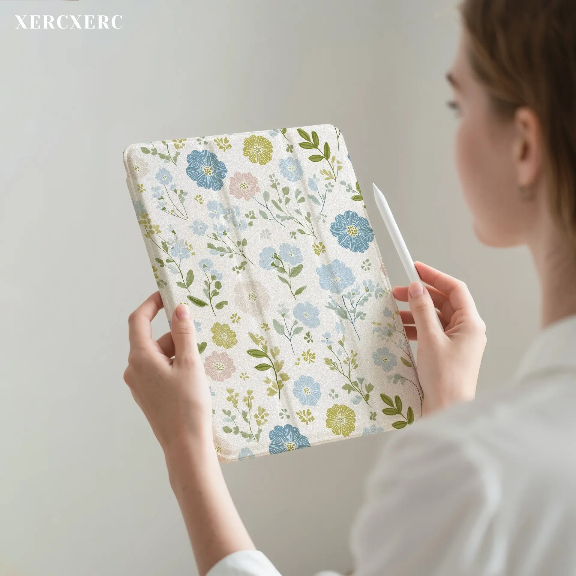 Pastel Floral Pattern PU Leather Flip Case with TPU Soft Shell Tri-fold Stand Pen Slot Shockproof Auto Wake Sleep for iPad Air 11inch Pro 12.9 10.9 2025 2024 Mini 8.3 Galaxy Tab S10 S9 S8 S7 FE A9 A8 A7 Back to School Gift iPad Accessories