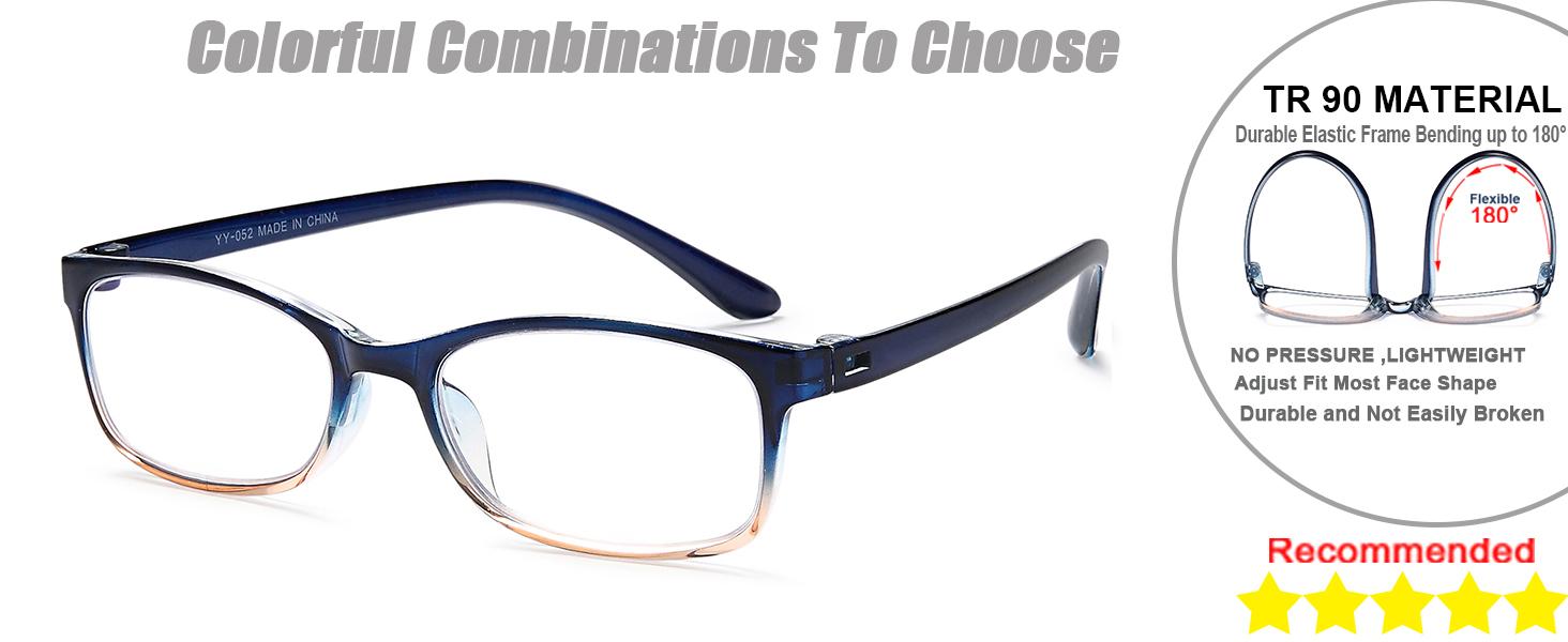 Blue Light Blocking Readers for Women - 2 Pair Ladies Computer Reading Glasses +1.25 Stylish Rectangular Frames Blue Ray Eyeglasses