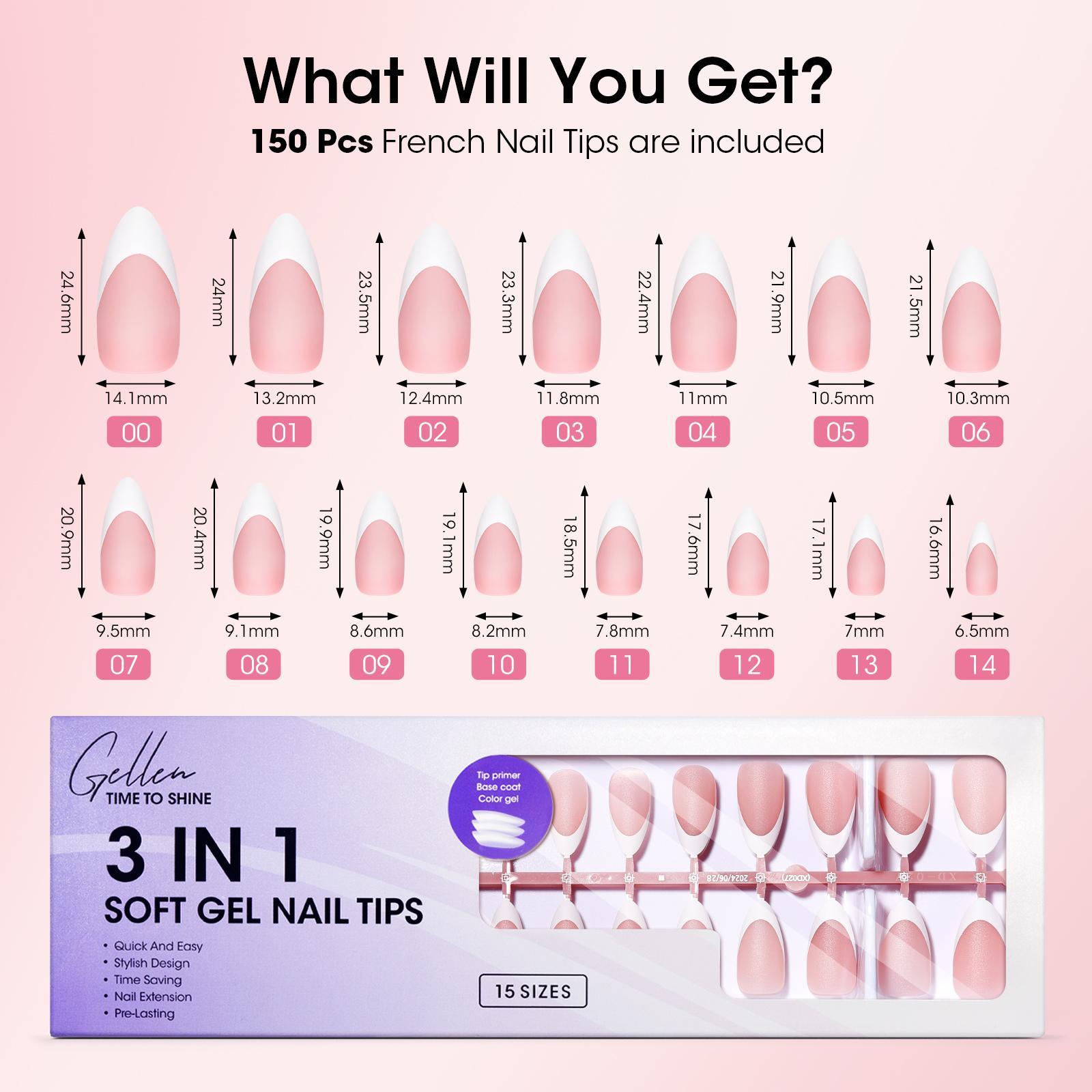 Gellen Milky Short French Tip Press-On Nails  (150pcs 15 sizes) NO glue included