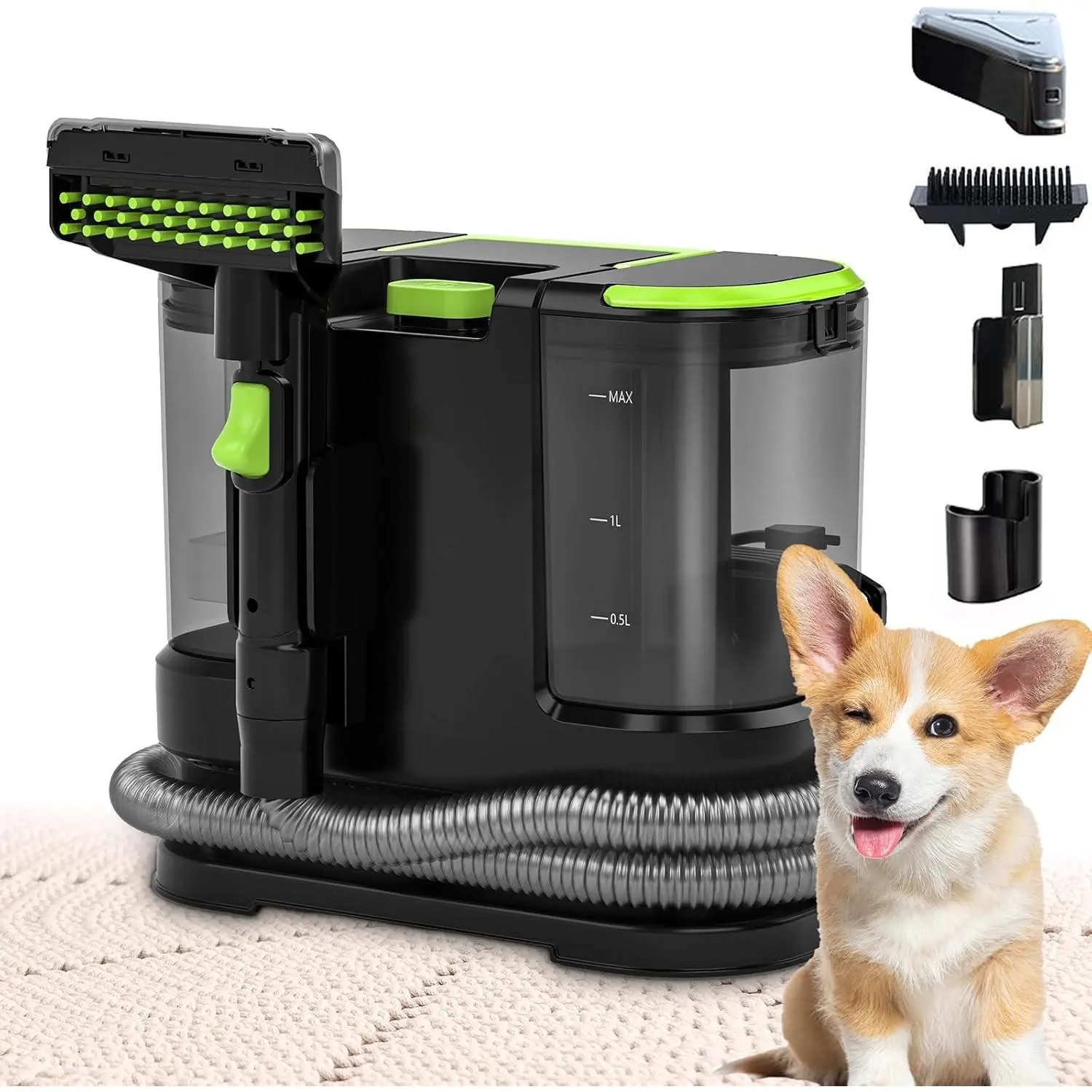 Portable Carpet & Upholstery Cleaner Deep Cleaning for Rugs Couch Curtain Car Interiors Stains Pet & Family Friendly 21 Kpa Suction 800W High-performance Motor 120V Green
