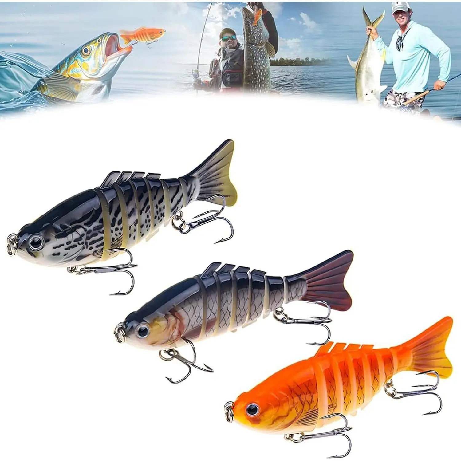 2026 Bionic Swimming Lure with Propeller Tail - Jointed Pencil Hard Lure for Bass, Pike, Walleye, Slow Sinking Rattling Swimbait with Hooks