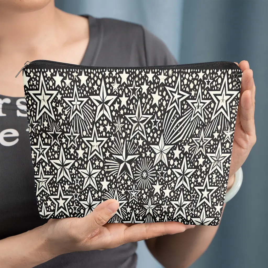 cosmetic bag 1pc, Star Pattern Background, Zipper closure, unisex, travel/daily storage bag, lightweight and machine washable, stylish toiletry bag, perfect for Valentine's Day, New Year's, or birthday gifts.