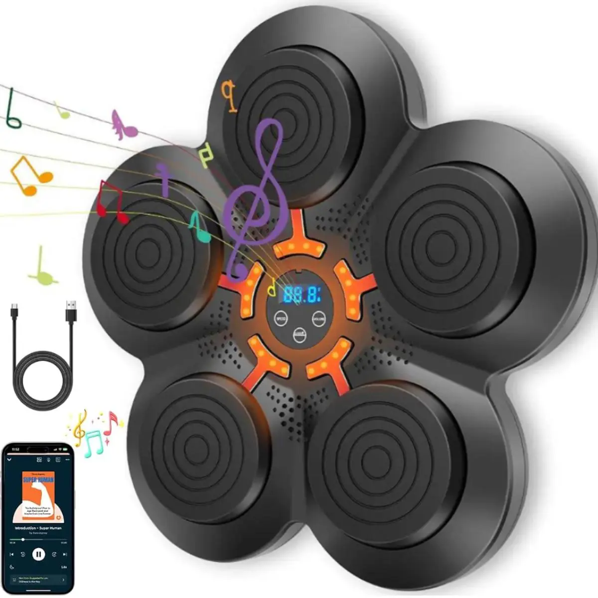 Electronic Music Boxing Machine, 1 Count USB Rechargeable Flower-Shaped Wall-Mounted Smart Boxing Trainer, Home Workout Target for Indoor & Outdoor
