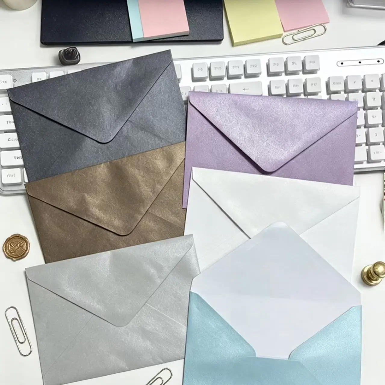 25pcs Pearl Paper Luxury Envelopes, Thick Glossy Self-Adhesive Western Style, 6 Colors, Wedding Invitations, Birthday Cards, Business Letters, Self Sealing Envelopes