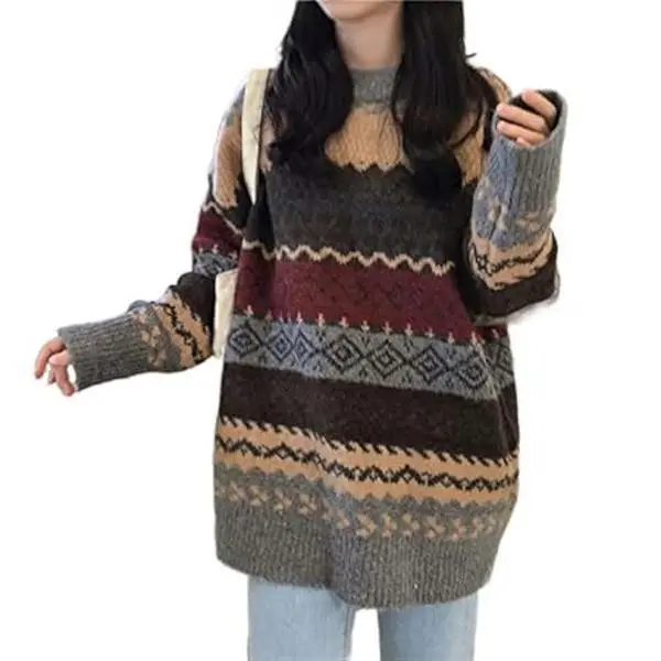 Vintage Aesthetic Baggy Grandpa Sweaters Dark Academia Plaid Striped Preppy Pullovers 2025