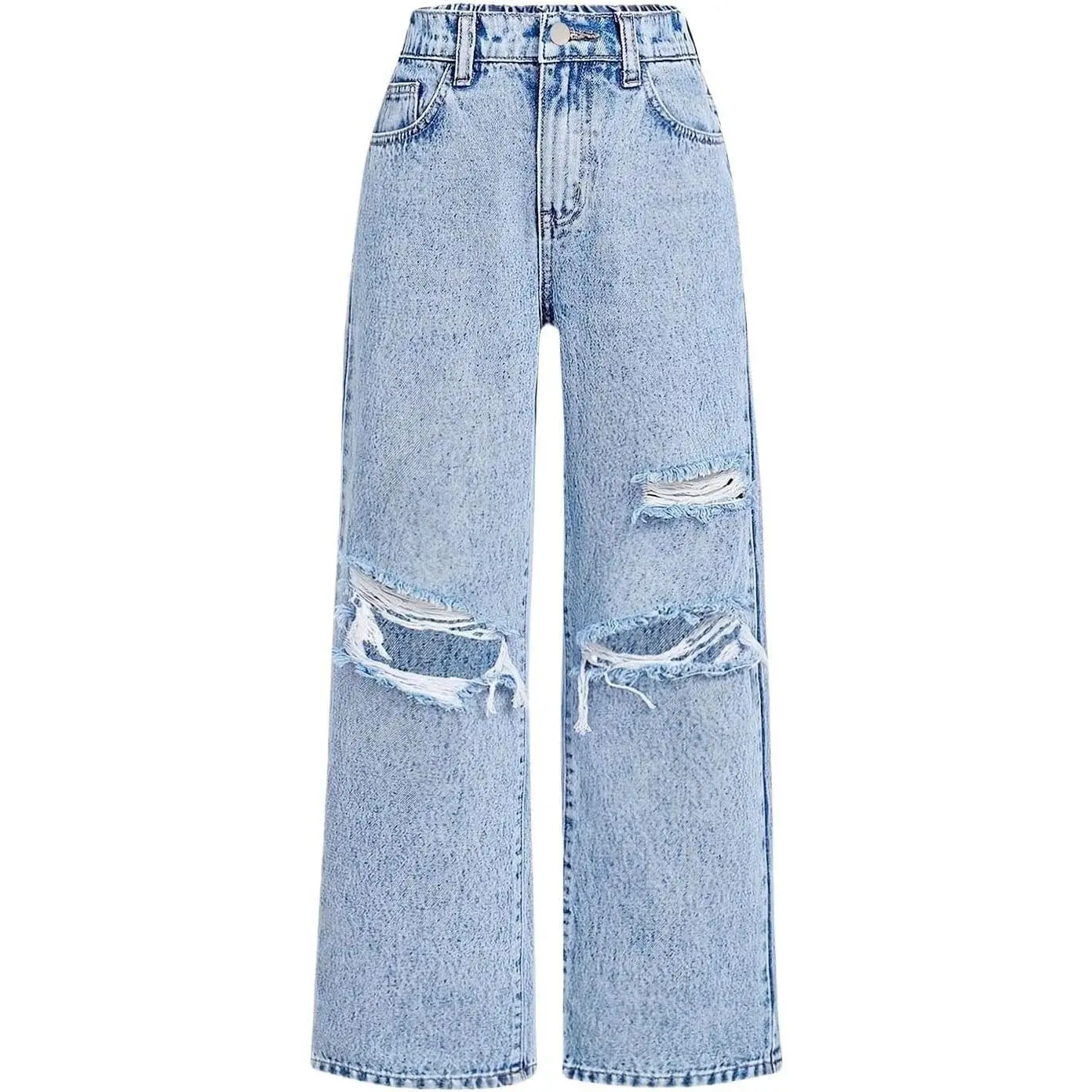 Girls Baggy Jeans Wide Straight Leg Elastic High Waisted Denim Pants Fashion Y2k Boyfriend Skater Streetwear 7-14Y