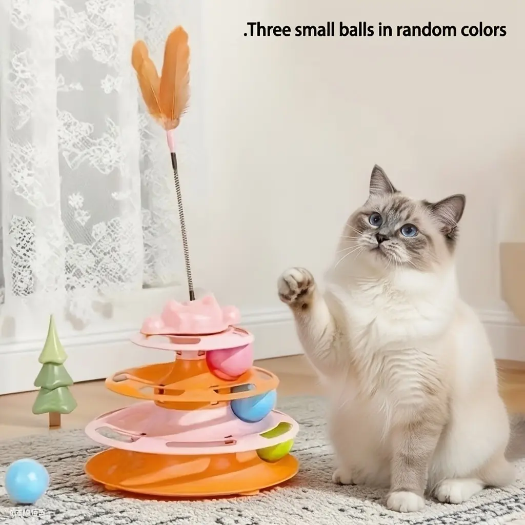 Cat Spin Toy Set, Self-Amusement Cat Wand, Interactive Rotating Ball, Feathered Cat Toy for Kittens, Pet Intelligence Puzzle