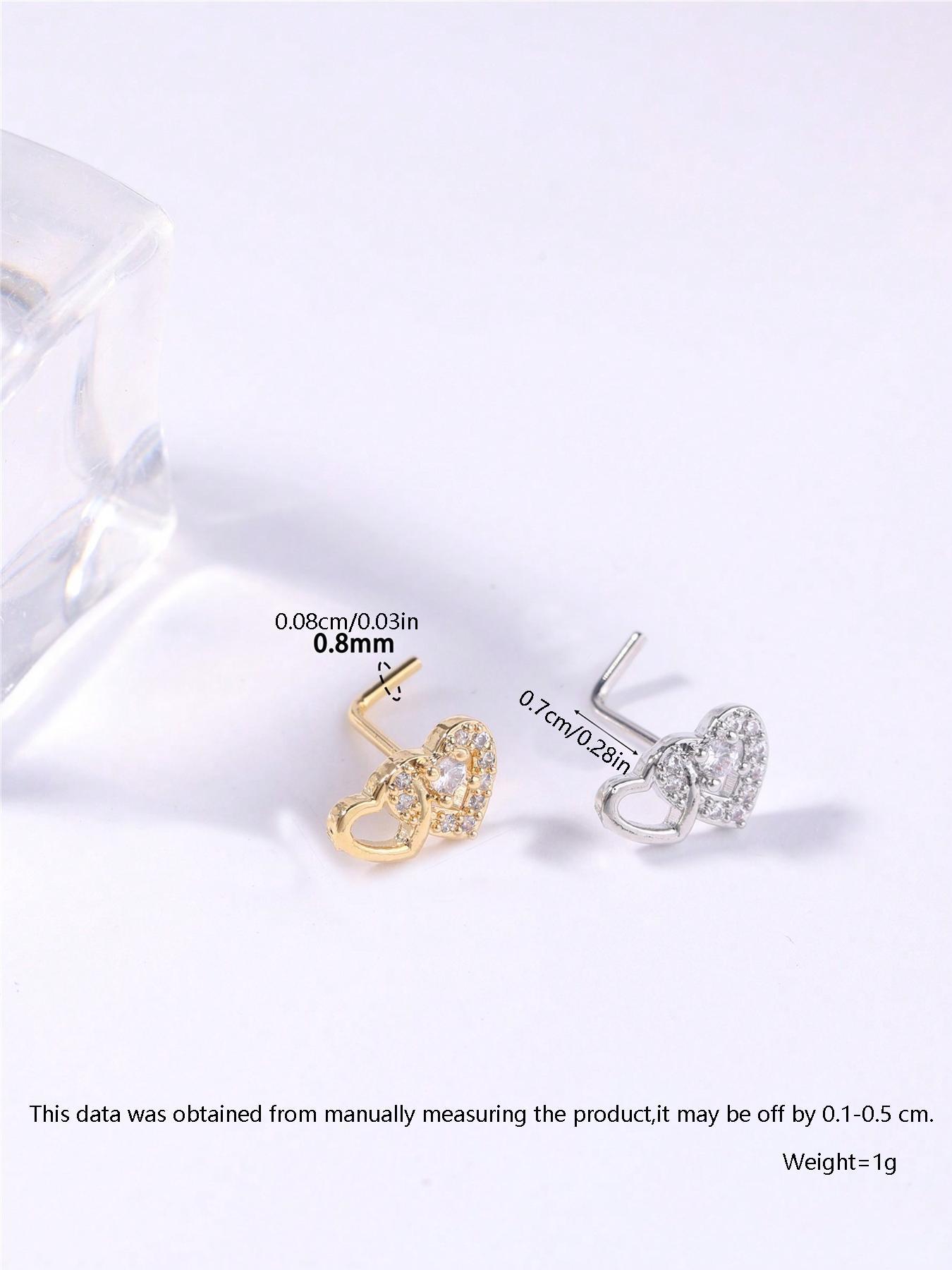 Heart Shaped L Shape Nose Stud, Rhinestone Decor Nose Ring, Fashionable Body Jewelry for Women & Girls, Trendy All-match & Exquisite Jewelry for Birthday Gift