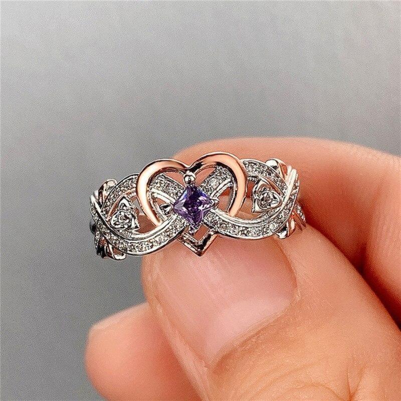 White Gold Plated Cubic Zirconia Elegant Infinity Heart-shaped Engagement Rings Wedding Bridal Band Promise Rings Evening Parties Anniversary Valentine's Day Gifts Eternity Bands for Women