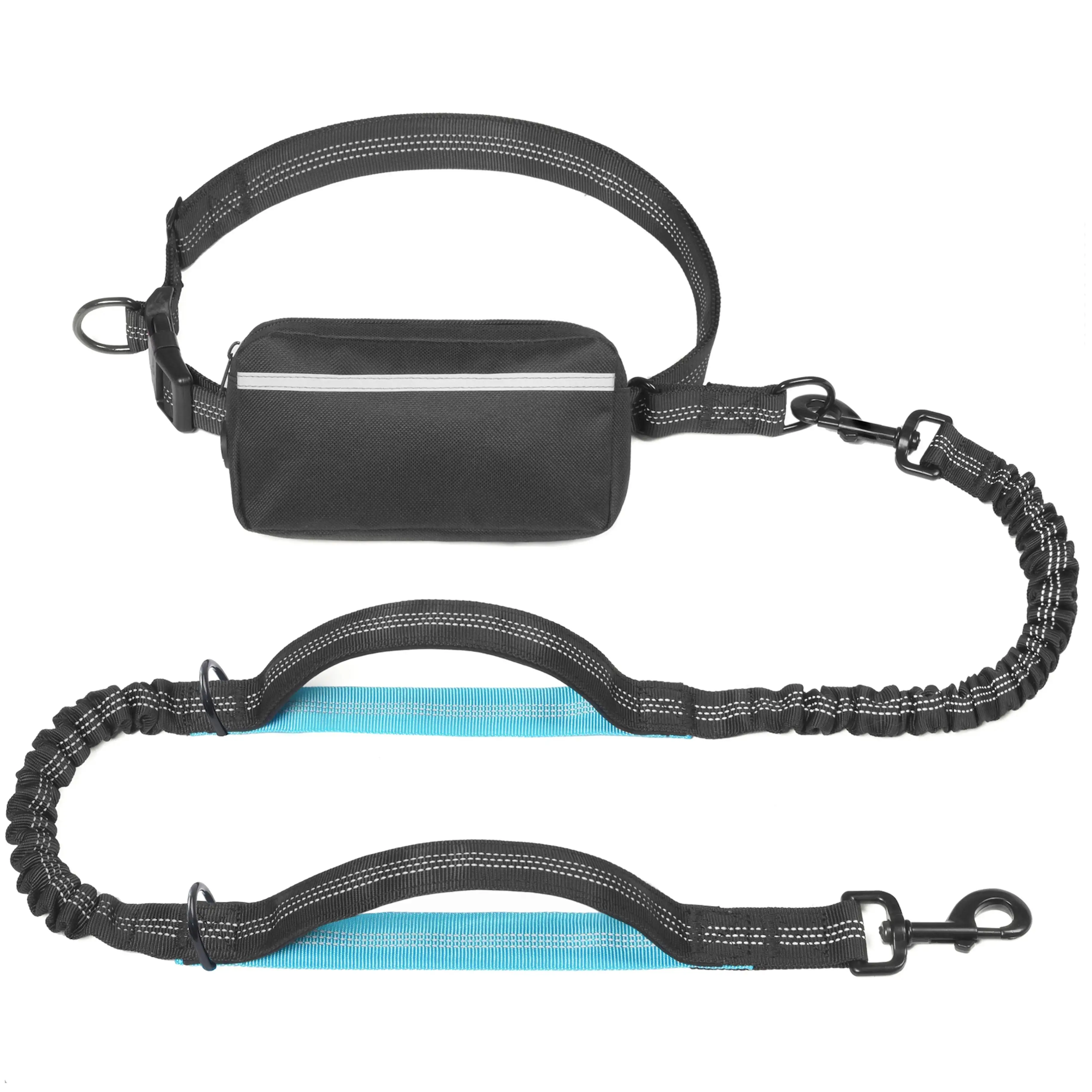 iYoShop Hands Free Dog Lead - Length Adjustable Waist Belt, Detachable, 2 Extra Handles, 27-48 in, Dual Padded Handles, Durable Bungee, Zipper Pouch, All Seasons, Double Shock Absorbers, Hand Wash Only, for Walking, Jogging, Small Medium Large Dogs, Nylon
