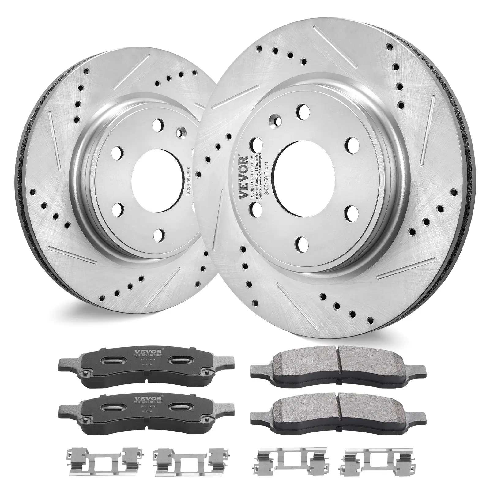 【Summerfinds】VEVOR Front Brake Kit Compatible with 2007-2017 Chevy Traverse, Buick Enclave, GMC Acadia, Saturn Outlook, Drilled and Slotted Brake Rotors Ceramic Brake Pads Replacement Kit, 12.8" Front Rotors