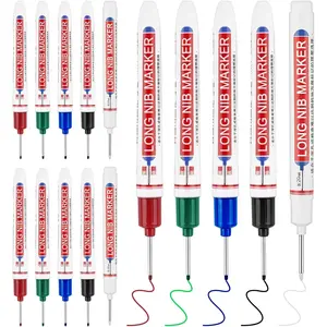 15 count Long Nib Marker, 20 mm Long  Deep Hole Marker Pens, Fine Nose Tip Deep  Permanent  Markers for Metal, Marking Pen for Drilling, Carpenter, Woodworking, Construction (Colorful)
